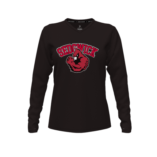 [CUS-DFW-TEES-CMF-VNK-LSL-BLK-FYXS-LOGO2] Decker Comfort T-Shirt (Female Youth XS, Black, V Neck, Logo 2, Long Sleeve)