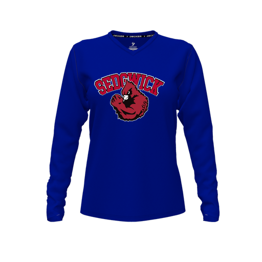 [FTLVCFRY-FYXS-LOGO2] Decker Comfort T-Shirt (Female Youth XS, Royal, V Neck, Logo 2, Long Sleeve)