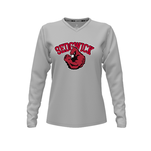 [CUS-DFW-TEES-CMF-VNK-LSL-GRY-FYXS-LOGO2] Decker Comfort T-Shirt (Female Youth XS, Gray, V Neck, Logo 2, Long Sleeve)