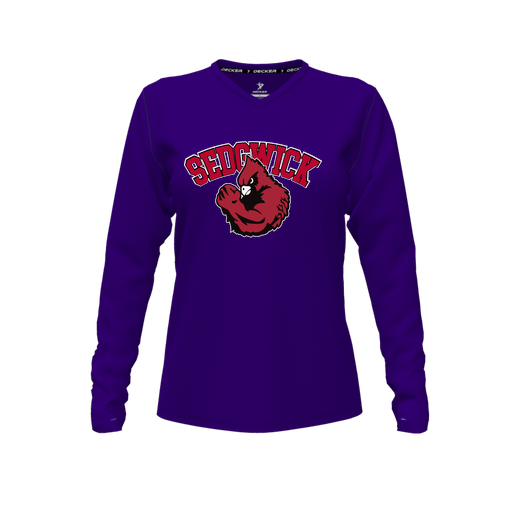 [FTLVCFPP-FYXS-LOGO2] Decker Comfort T-Shirt (Female Youth XS, Purple, V Neck, Logo 2, Long Sleeve)
