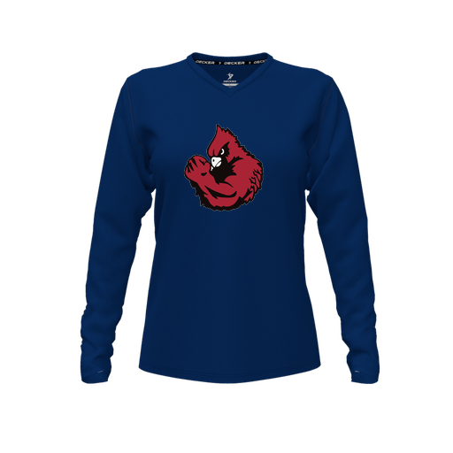 [FTLVPTNV-FYXS-LOGO1] Decker Performance T-Shirt (Female Youth XS, Navy, V Neck, Logo 1, Long Sleeve)