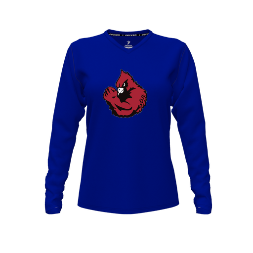 [FTLVPTRY-FYXS-LOGO1] Decker Performance T-Shirt (Female Youth XS, Royal, V Neck, Logo 1, Long Sleeve)