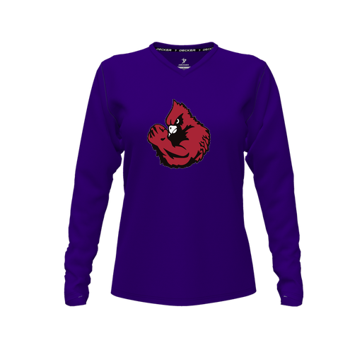 [FTLVPTPP-FYXS-LOGO1] Decker Performance T-Shirt (Female Youth XS, Purple, V Neck, Logo 1, Long Sleeve)